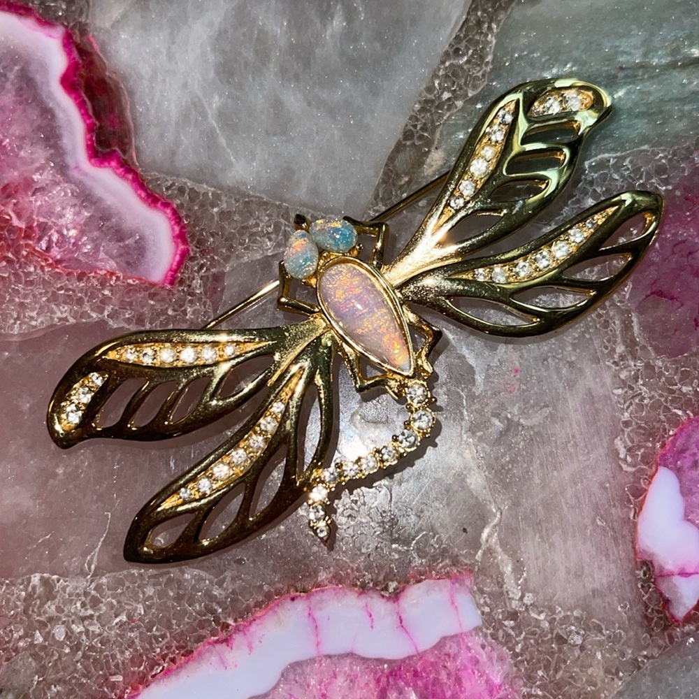 Givenchy Rare Vintage Dragonfly Goldtone & Crystal Brooch Pin